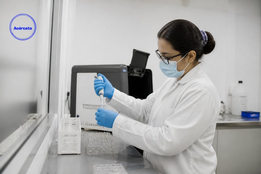 Técnico de laboratorio trabajando con muestras biológicas para un panel pcr its en un entorno de análisis molecular moderno.