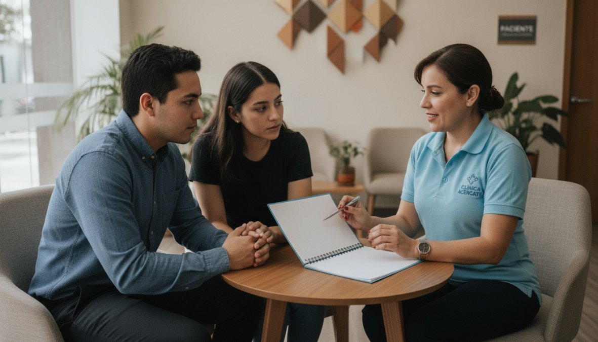 Profesional de salud brindando orientación confidencial sobre pruebas de its precio cdmx en una clínica moderna y cálida