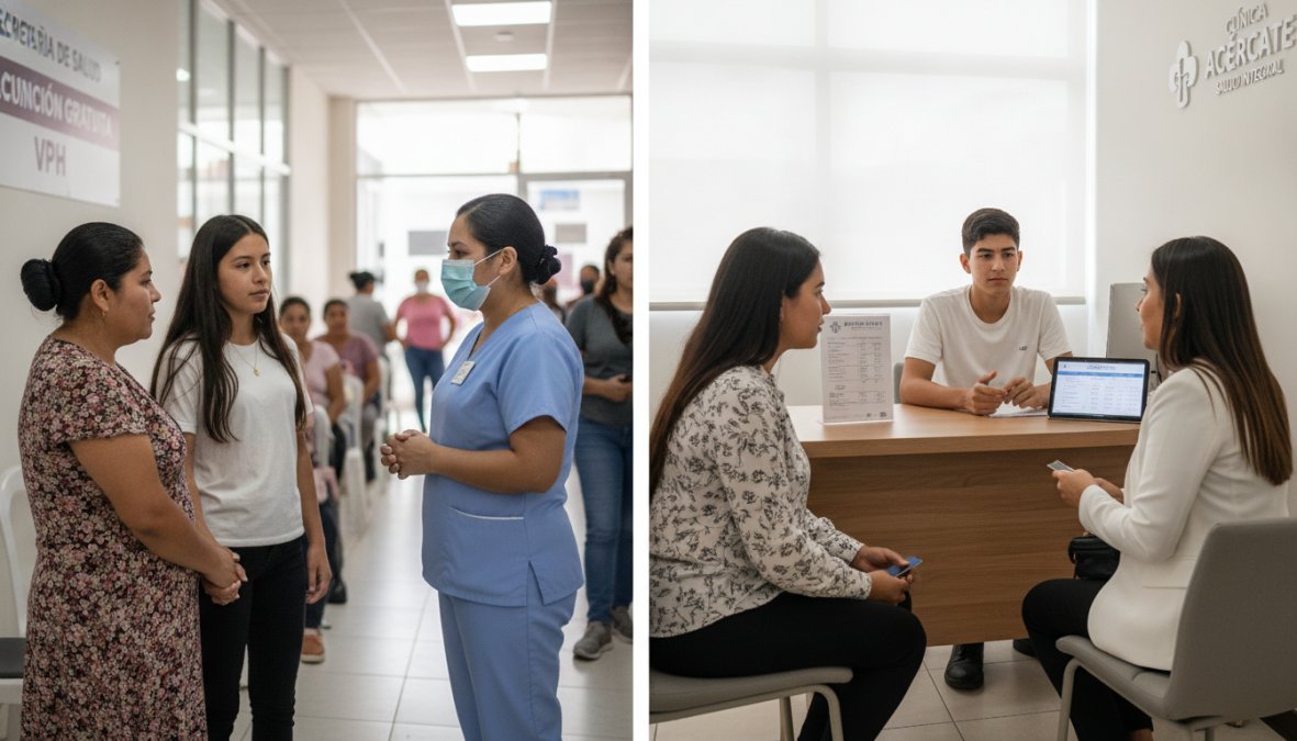 Profesional de la salud aplicando la vacuna VPH precio en Querétaro a un paciente en una clínica moderna y equipada